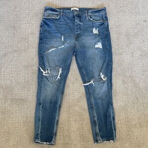 Zara Blue Denim Jeans with Distressed Details